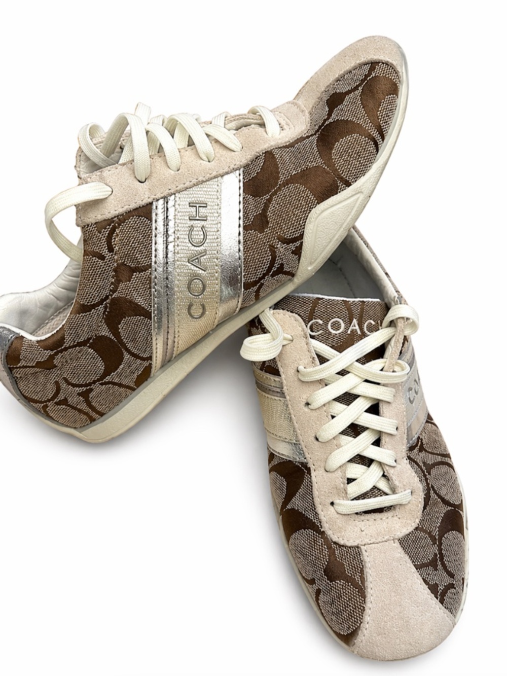 Coach Jayme Sneakers Signature Canvas Brown Khaki Size 5 Women Low Top - NO BOX